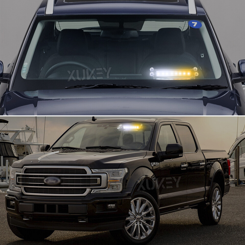 White Amber 8LED Windshield Strobe Light Bar Interior Flash Emergency Warning