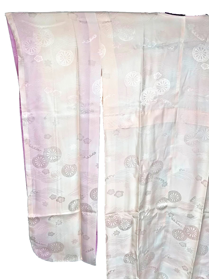 Vintage Silk Nagajuban For Furisode S 25.2in Yuki Japan Pink Sakura Kanoko