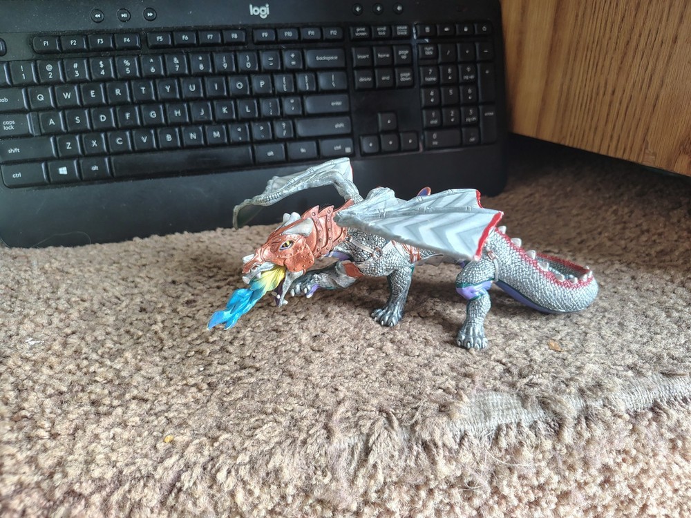Fantasy Dragon Statue with Armor and Fire Breath, Multicolor