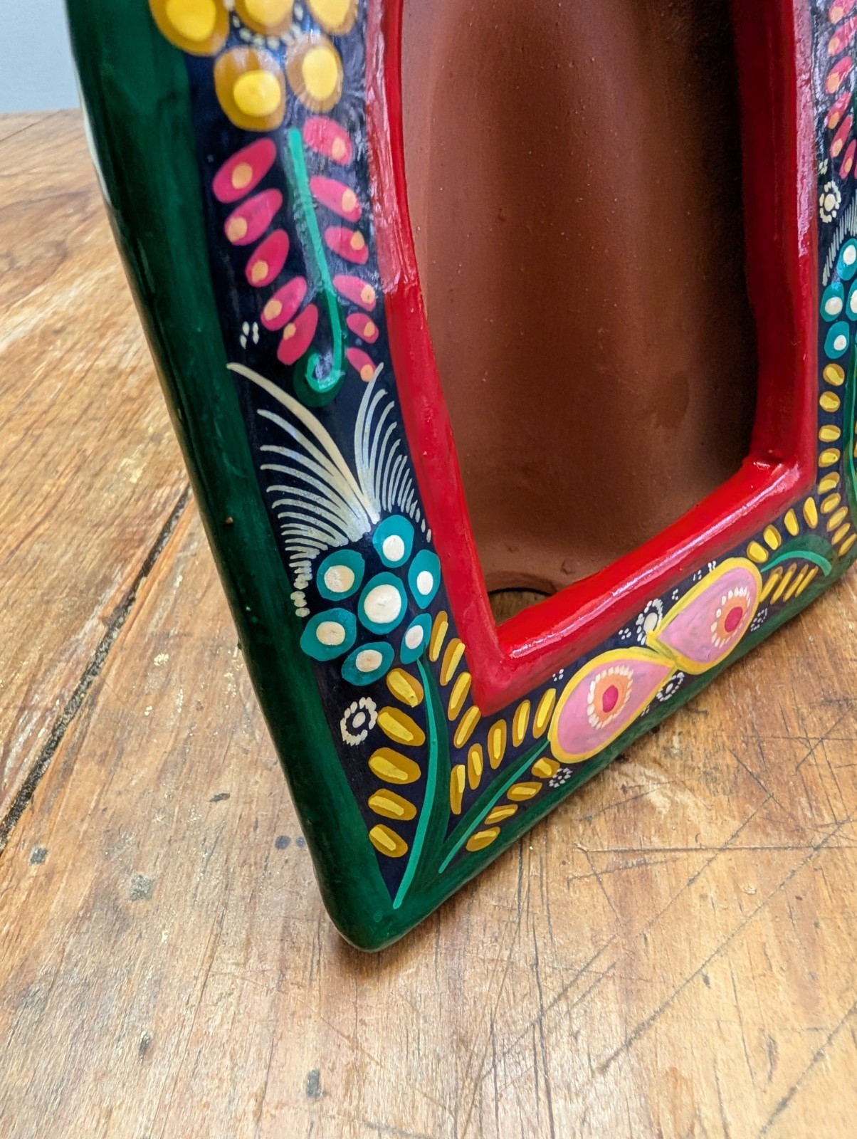 Vintage Terracotta Picture Frames Hand Painted Arch Mexico Vibrant Folk Art