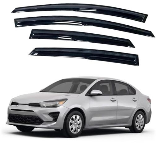 Black Outside Mount Window Rain Guards Compatible with 2018-2023 Kia Rio