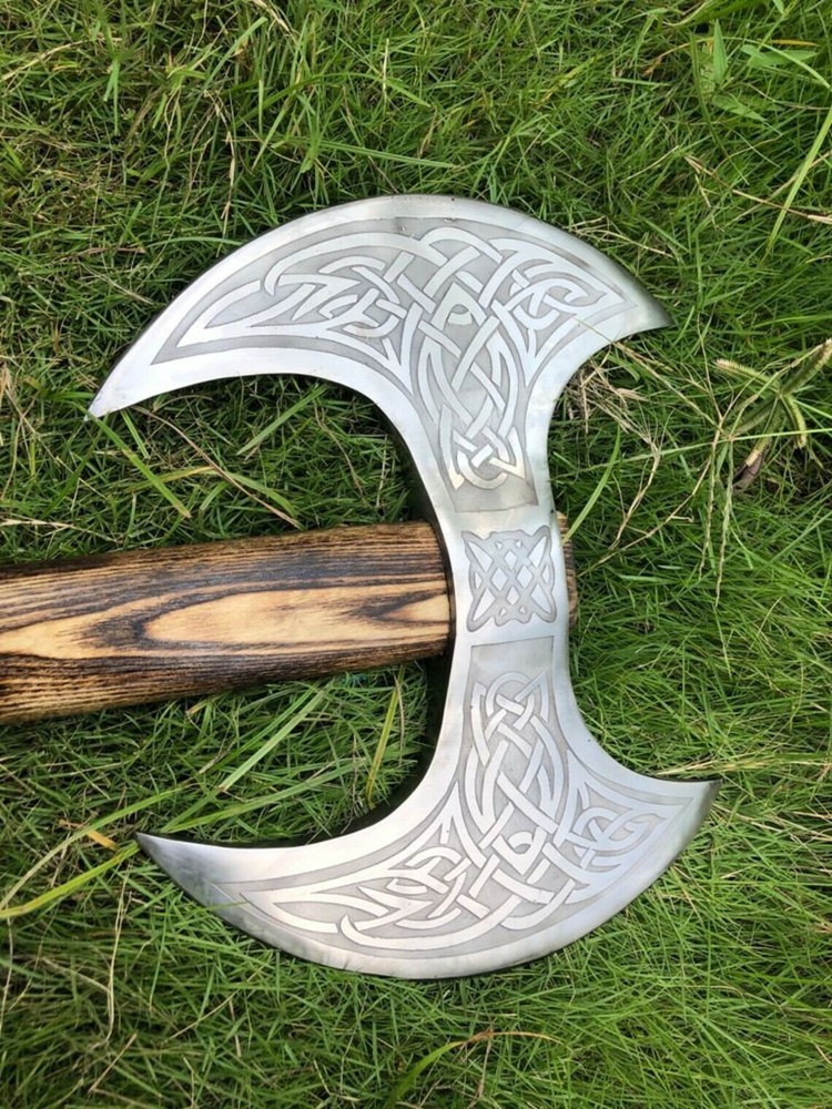 Medieval Warrior Double Headed Battle Axe With Leather Sheath, Labrys, Handmade