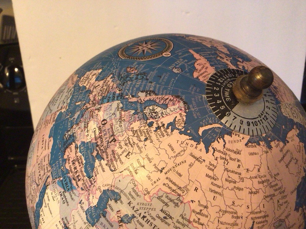 Desktop Globe With Marble Base ,approximately 14” Tall