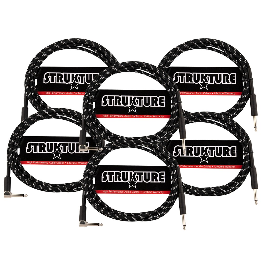 Strukture Instrument Cable 10ft. Right Angle (Black/Silver) - 6 Pack