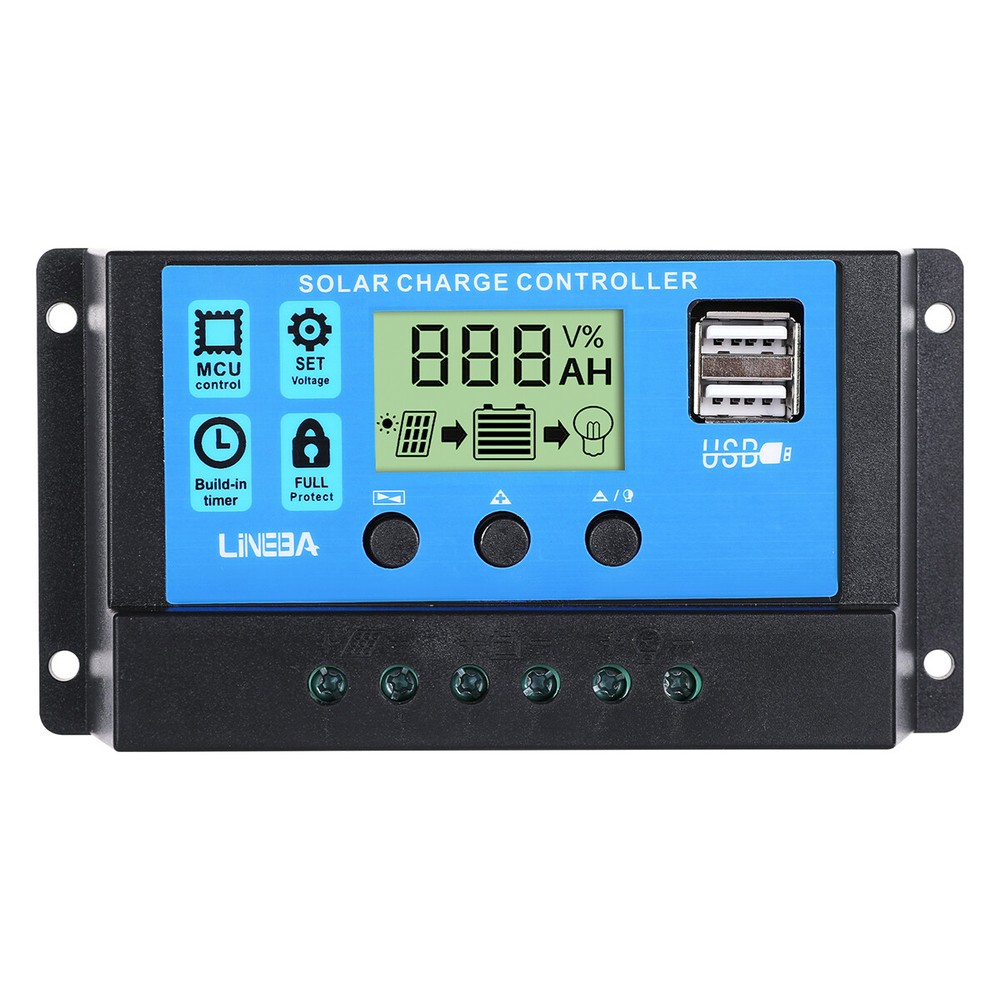 30A Solar Panel Battery Charge Controller 12V/24V LCD Regulator Auto Focus 2 USB