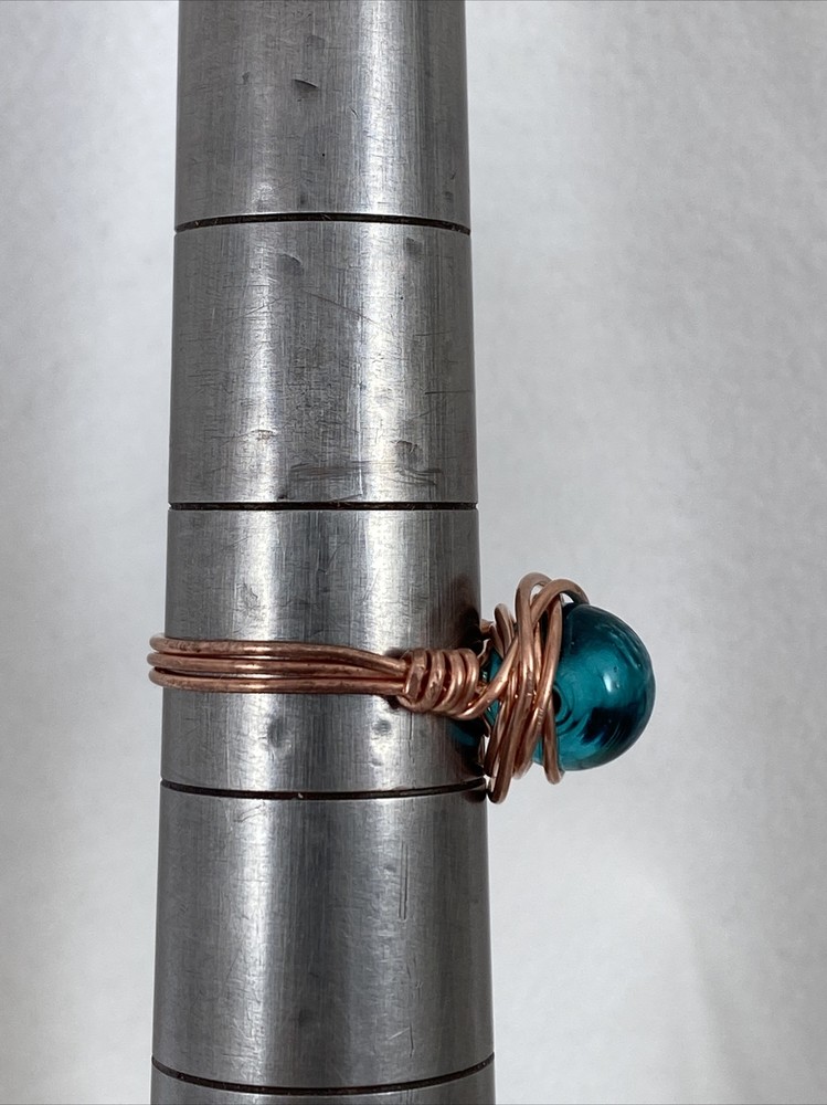 Handmade ~ Copper Wire Wrap ~ Glass Bead Ring ~ Size 7 1/2 #97