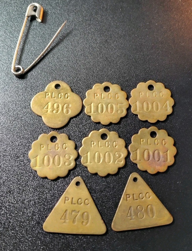 Vintage Miner Oil Check Tags Brass Lot Of 8 PLCC