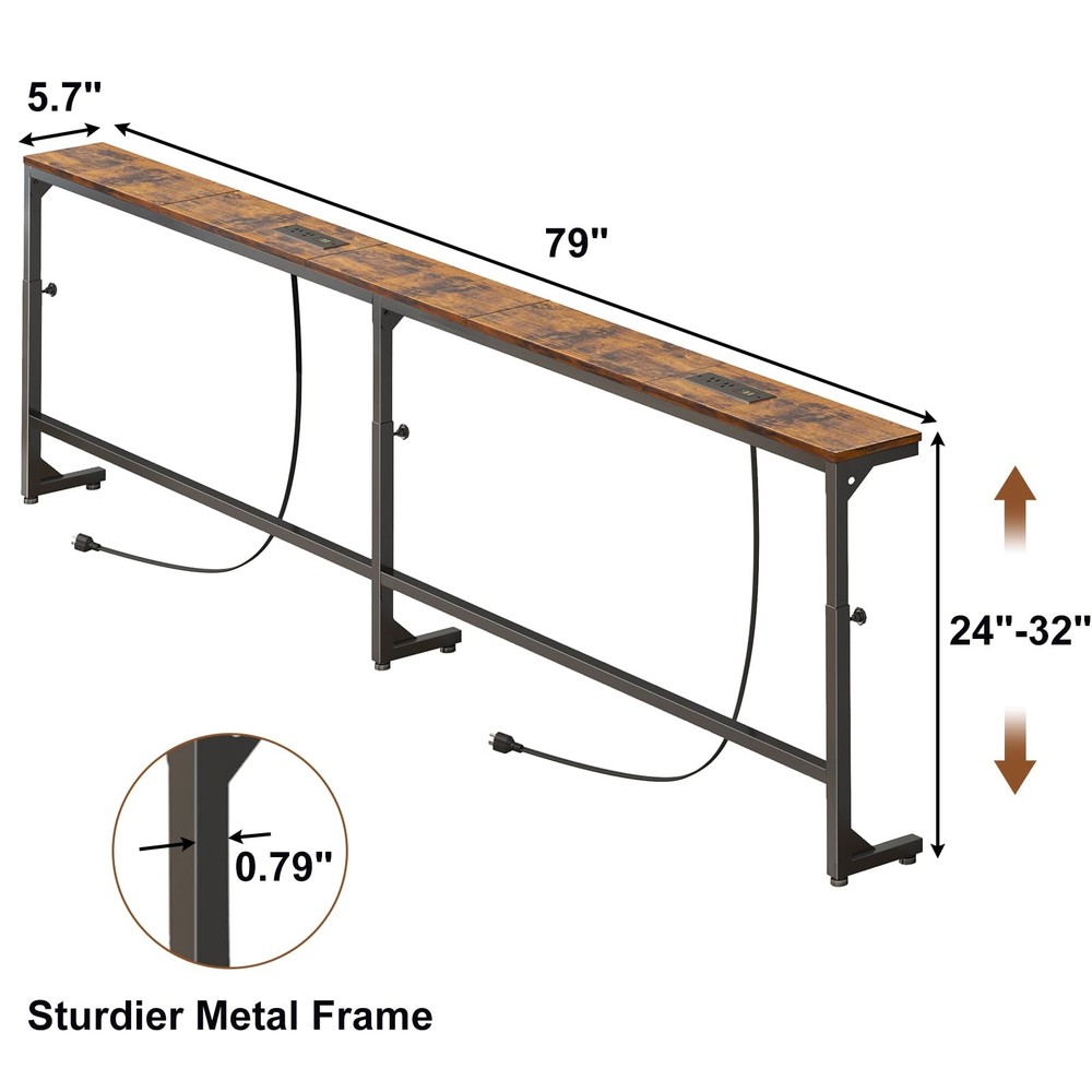 YGEOMER 79in Behind Couch Table Adjustable Height Sofa Table with Charge Stat...