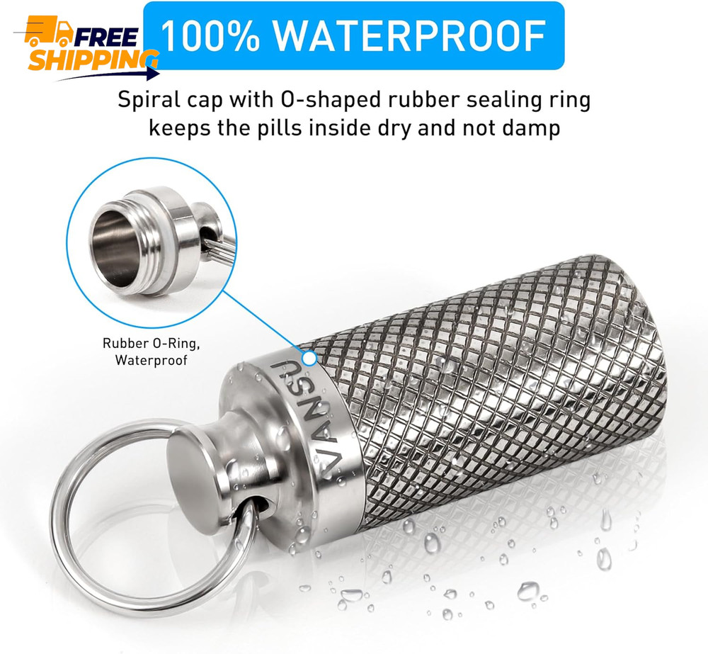 Titanium Waterproof Keychain Pill Holder Container,Portable Mini Size Pill Box