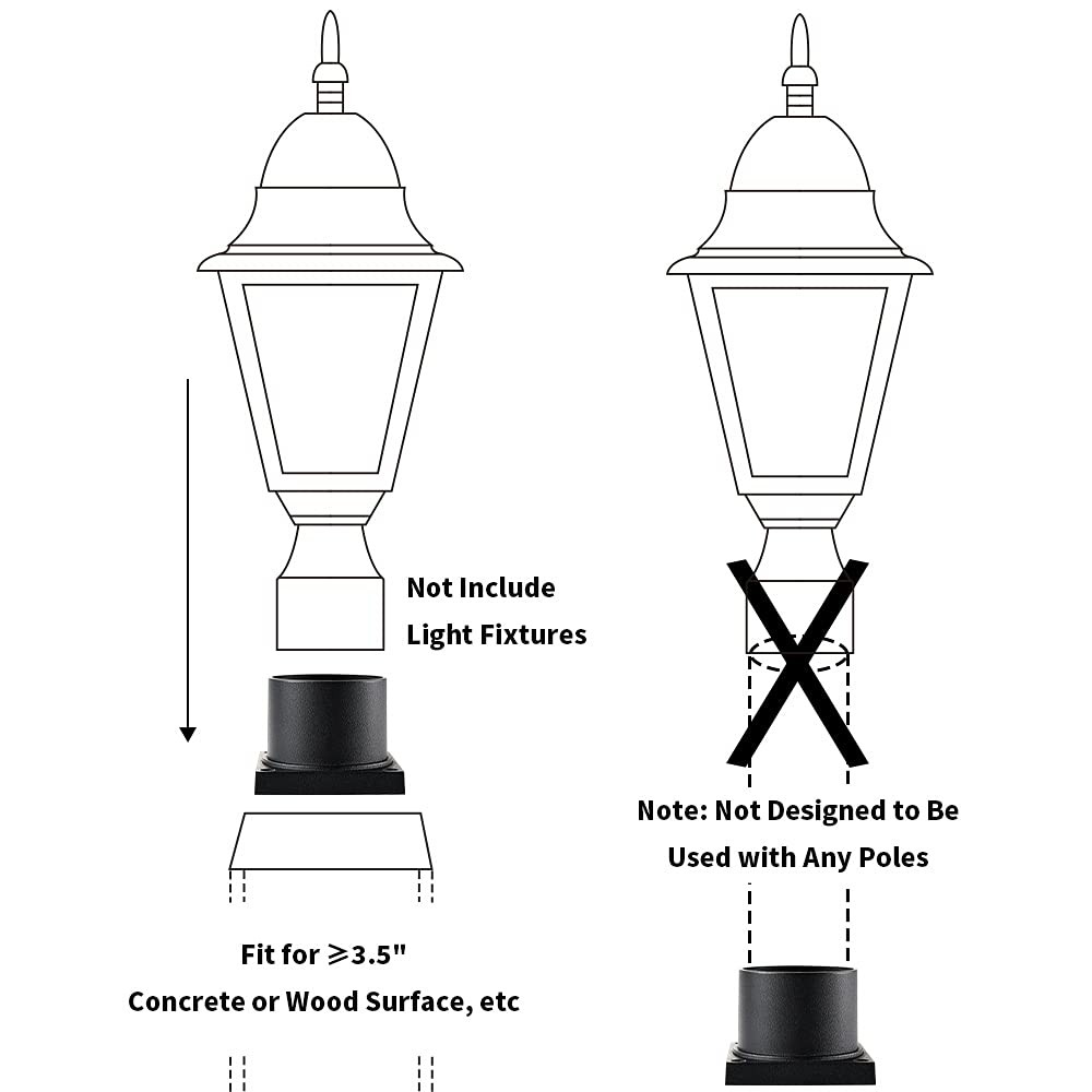 Windben Pier Mount Adapter,Post Light Base for 3" Post Black