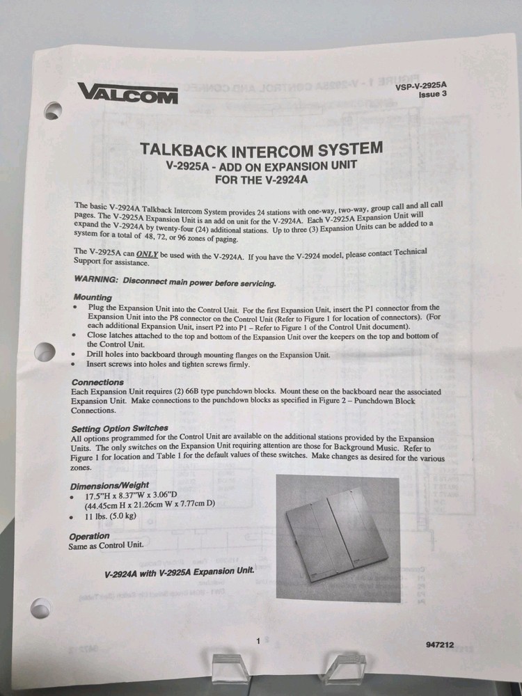 Valcom V-2924A + V-2925A Talkback Intercom System Lot w/ Boxes Powers On