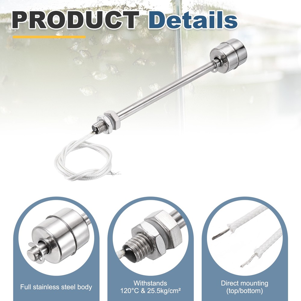 Float Switch 100mm Rod 0.2A Vertical Single Float for Pump/Alarm 1 Pcs