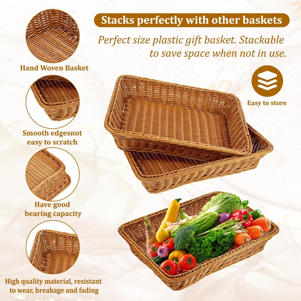 6 Pack Woven Serving Baskets 15.8 Inch Wicker Bread Baskets Rectangle Rattan ...