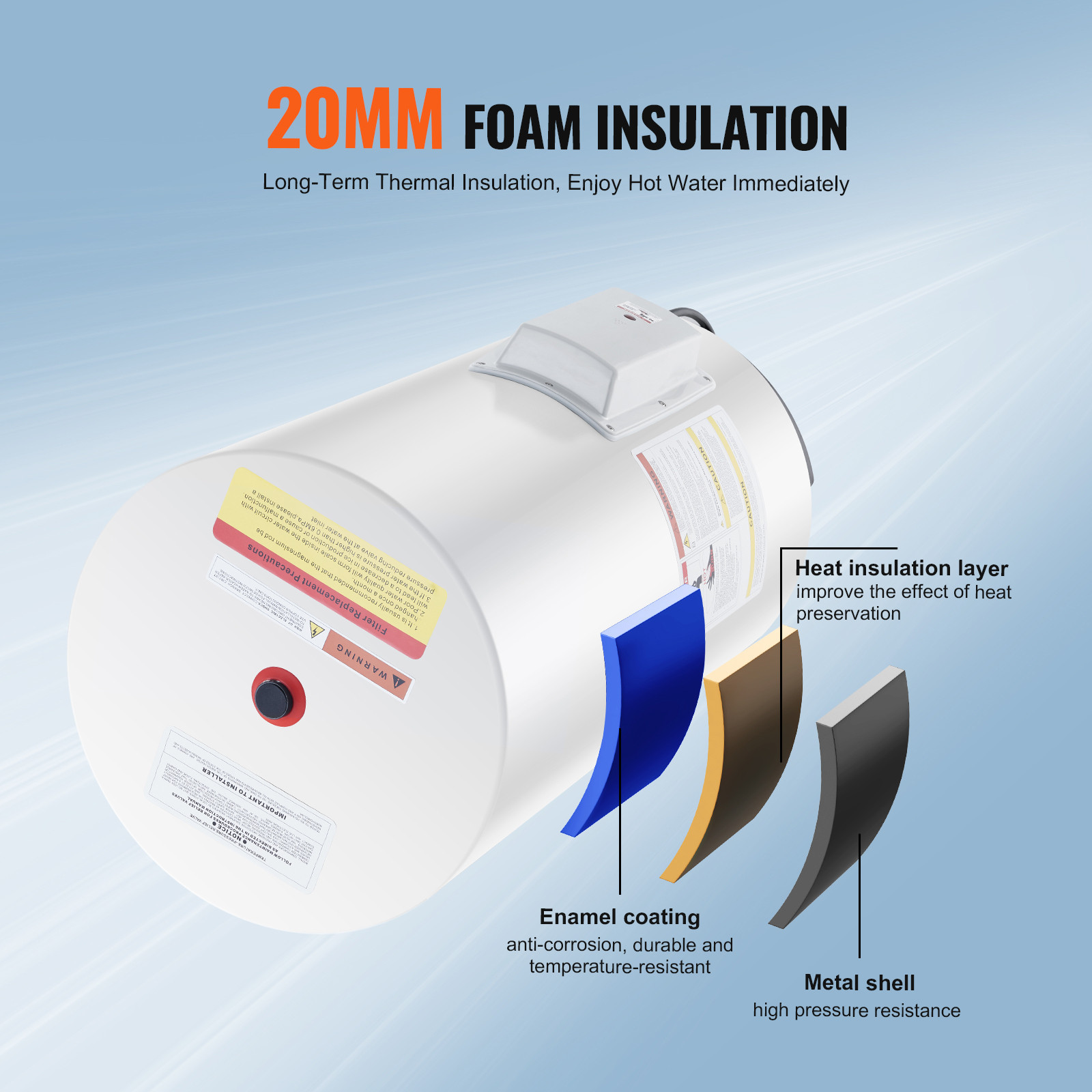 18 Gallon Electric Water Heater Instant Hot 1.6Kw LED Display for Shower