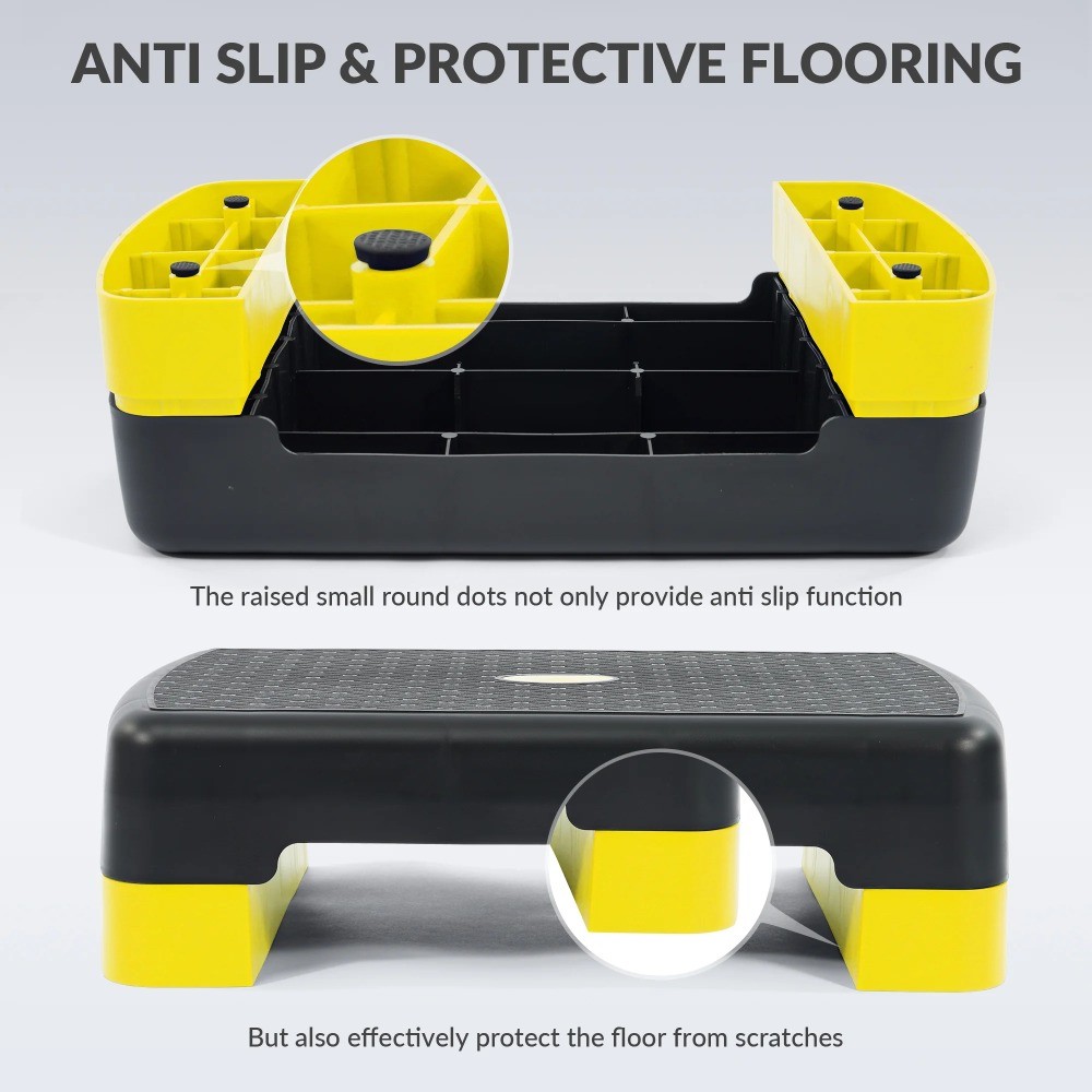 Adjustable Workout Aerobic Stepper Step Platform Trainer, 18-Inch, Black/ Yellow