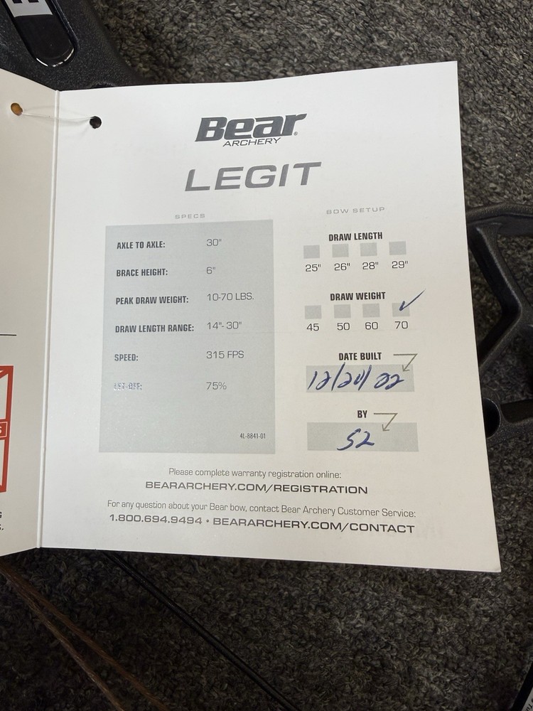 Bear Archery Legit RTH LH 70lb Wildfire
