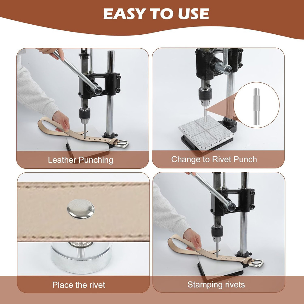 Leather Craft Press Machine Kit with 9 Punches, Rivets & Stitching Tools