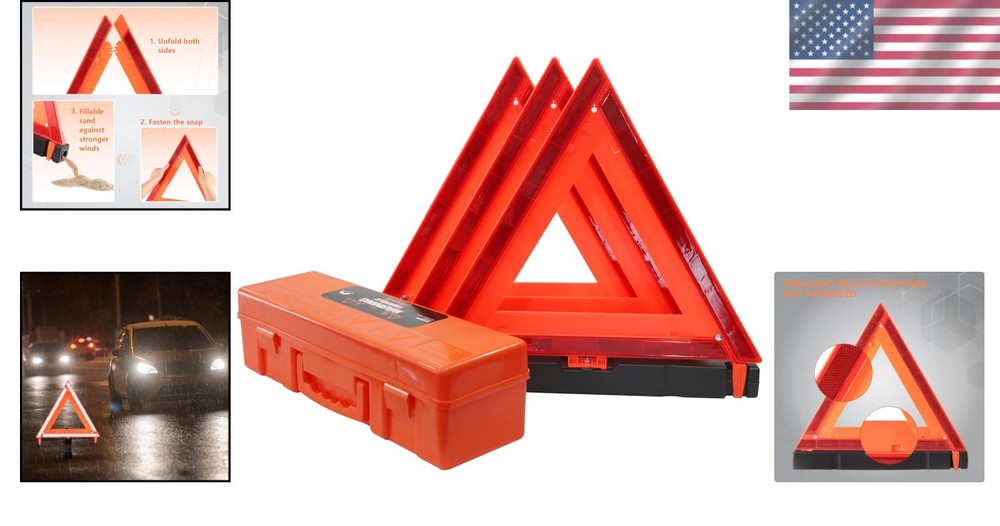 3 Pack Reflective Warning Triangles with Case