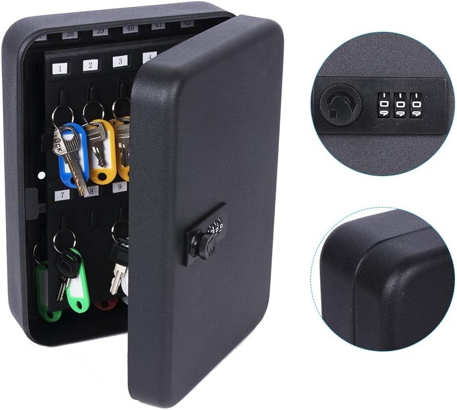 Efficient Wall Mount Key Cabinet - 48 Hooks, Stylish Design, Locking Mechanism