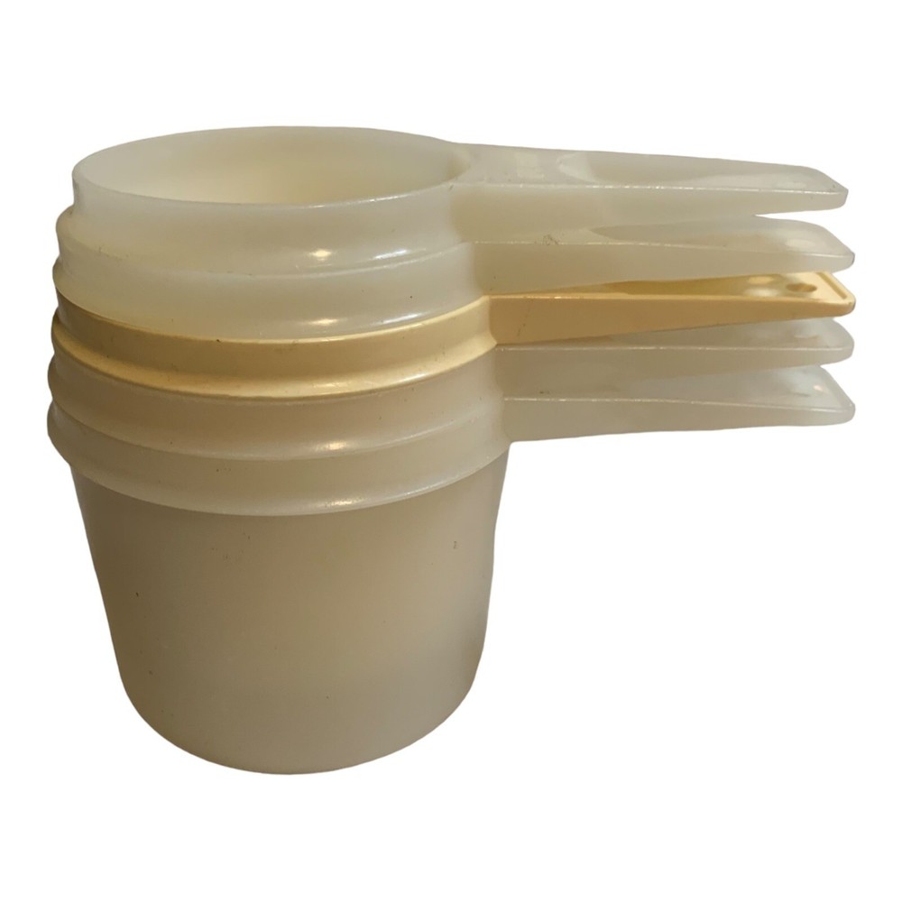 Vintage Tupperware Stackable Measuring Cups Set Of 5 White Plastic
