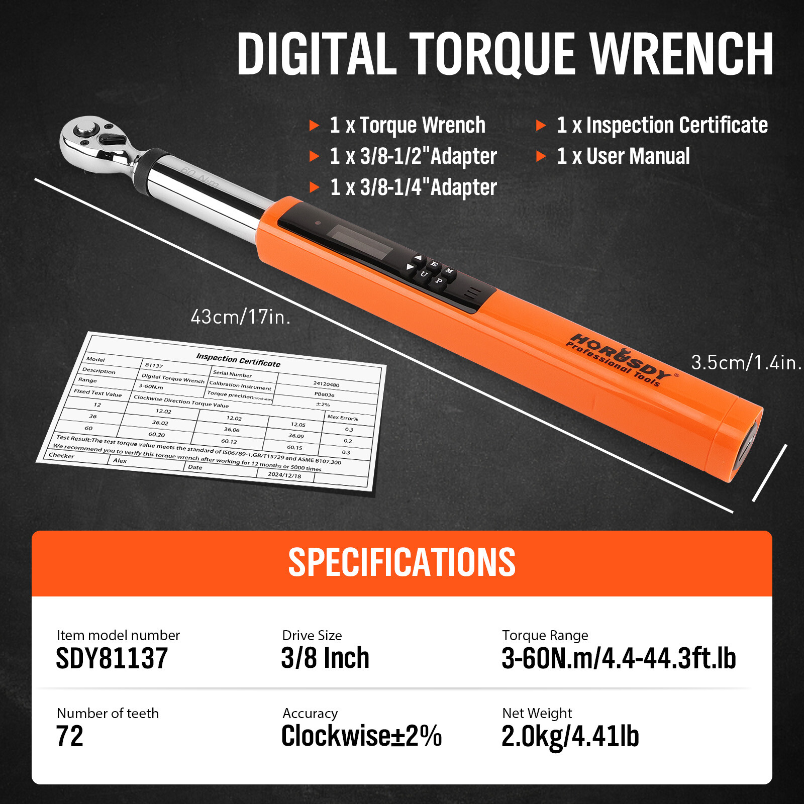 3/8" & 1/2" Heavy Duty Digital Torque Wrenches Combo Kit 25-250 &4.4-44.3 ft.lb