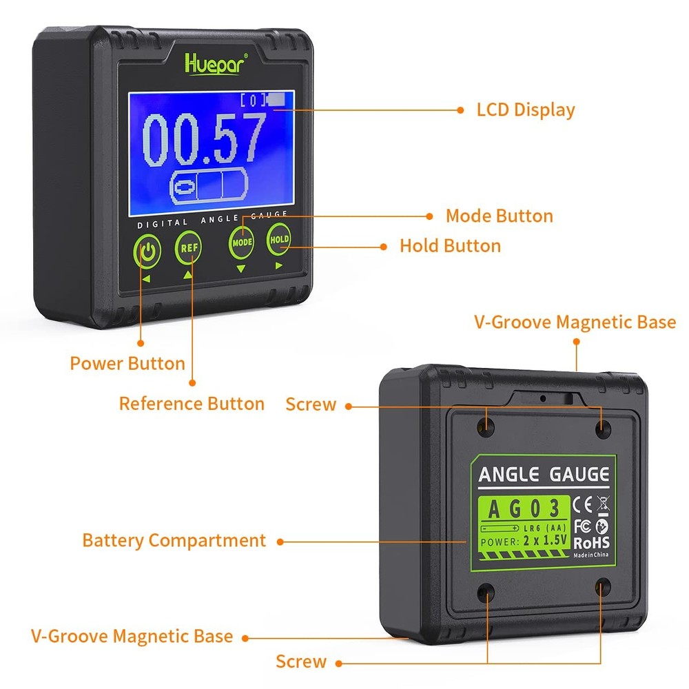 Digital Angle Gauge Protractor, Electronic Bubble Angle Finder Dual Axis Leve...