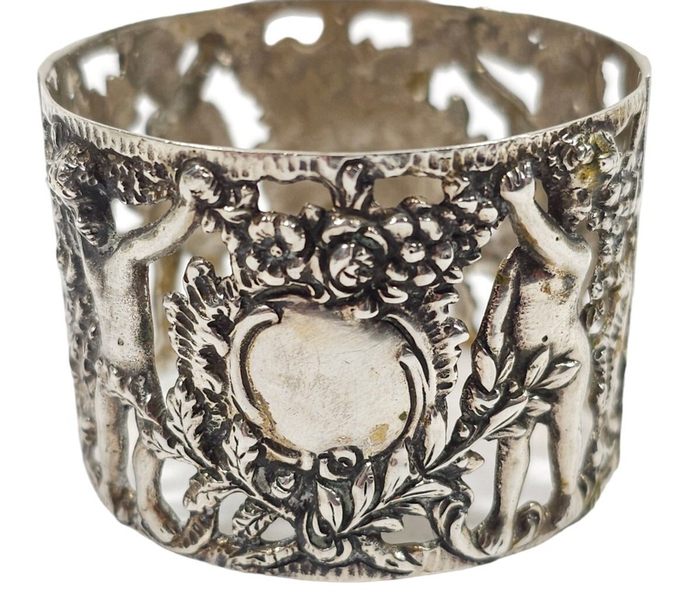 Antique .800 Silver Cherub Repousse Napkin Ring