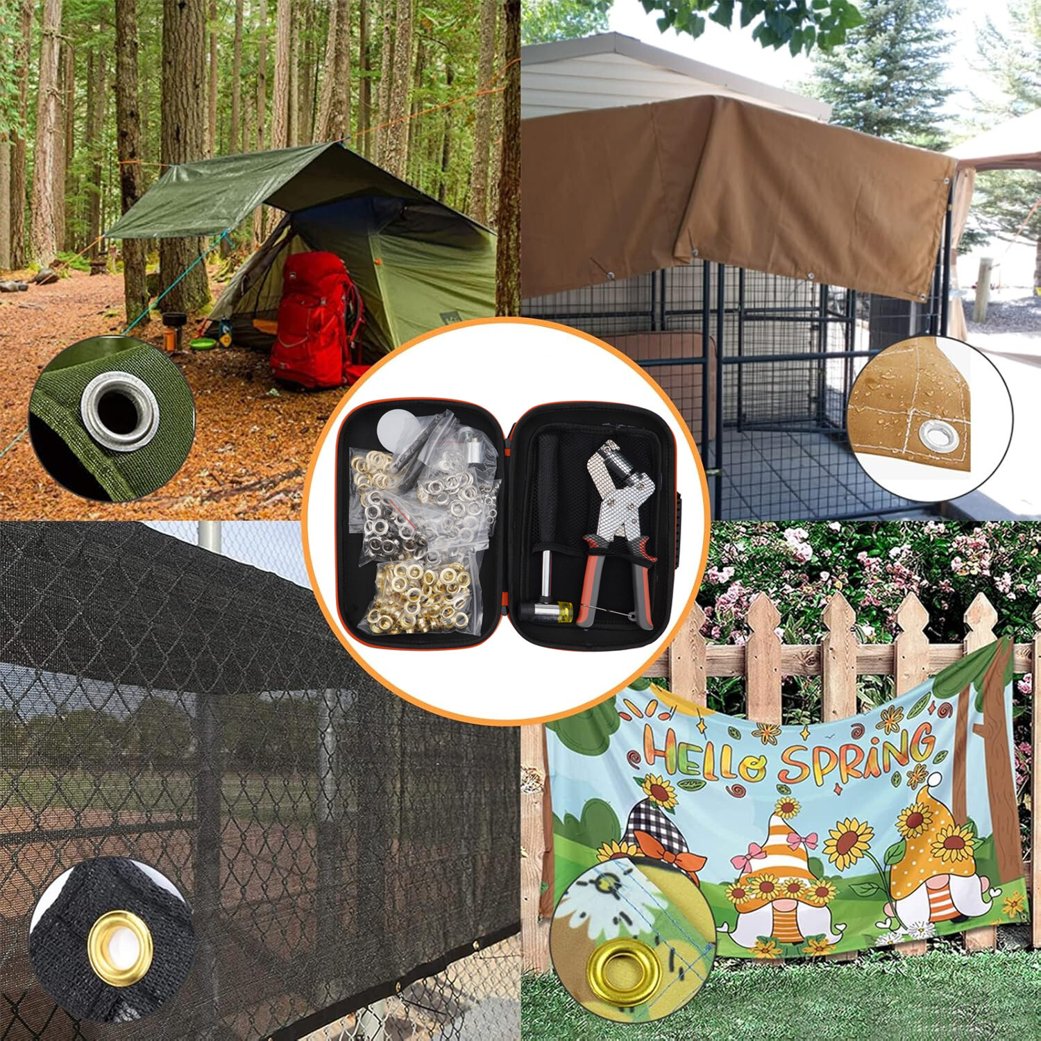 Grommet Tool Kit with Bag, 3/8 and 1/4 Tarp Grommet Kit with 200Pcs 10mm Grommet