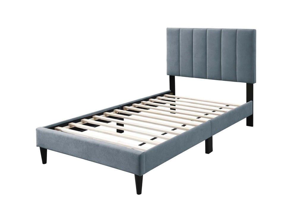 Poundex Adjustable Gray Fabric Channel Tufted Twin Size Bed Frame