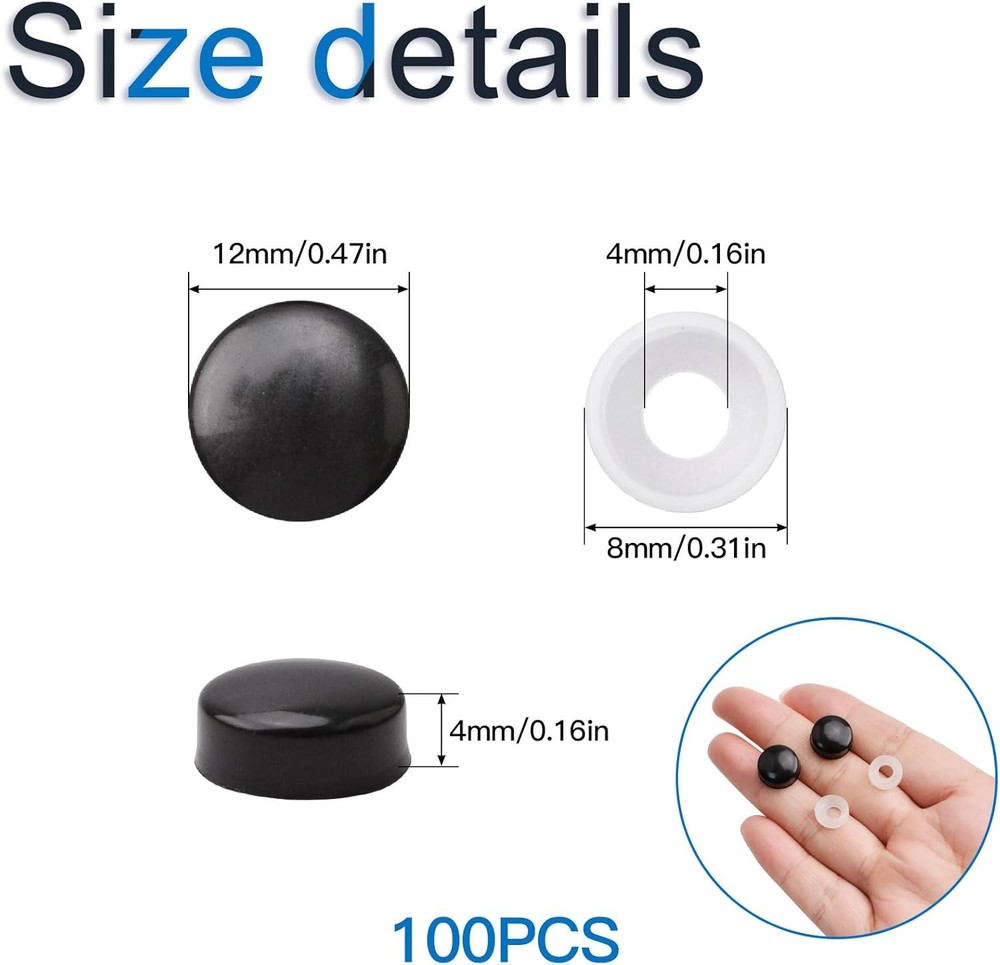 INCREWAY 100pcs Plastic Screw Covers, Dome Cap (Black) Black