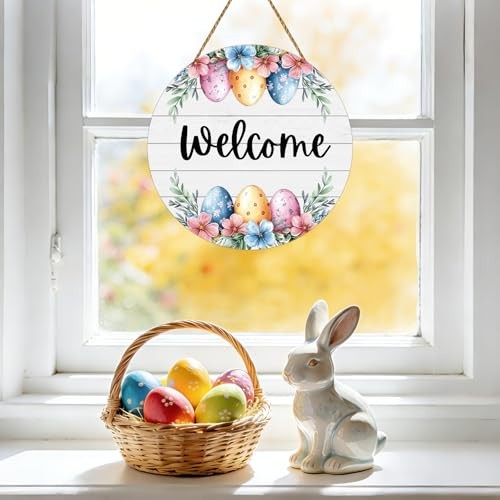 Easter Wreath Easter Door Decorations Cute Easter Eggs Hanging Sign Spring