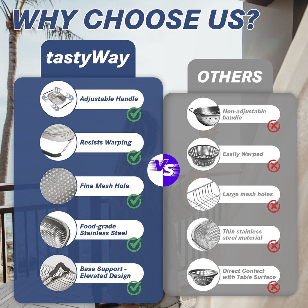 tatsyWay Over The Sink Colander Stainless Steel Oval Fine Mesh Strainer Kitchen