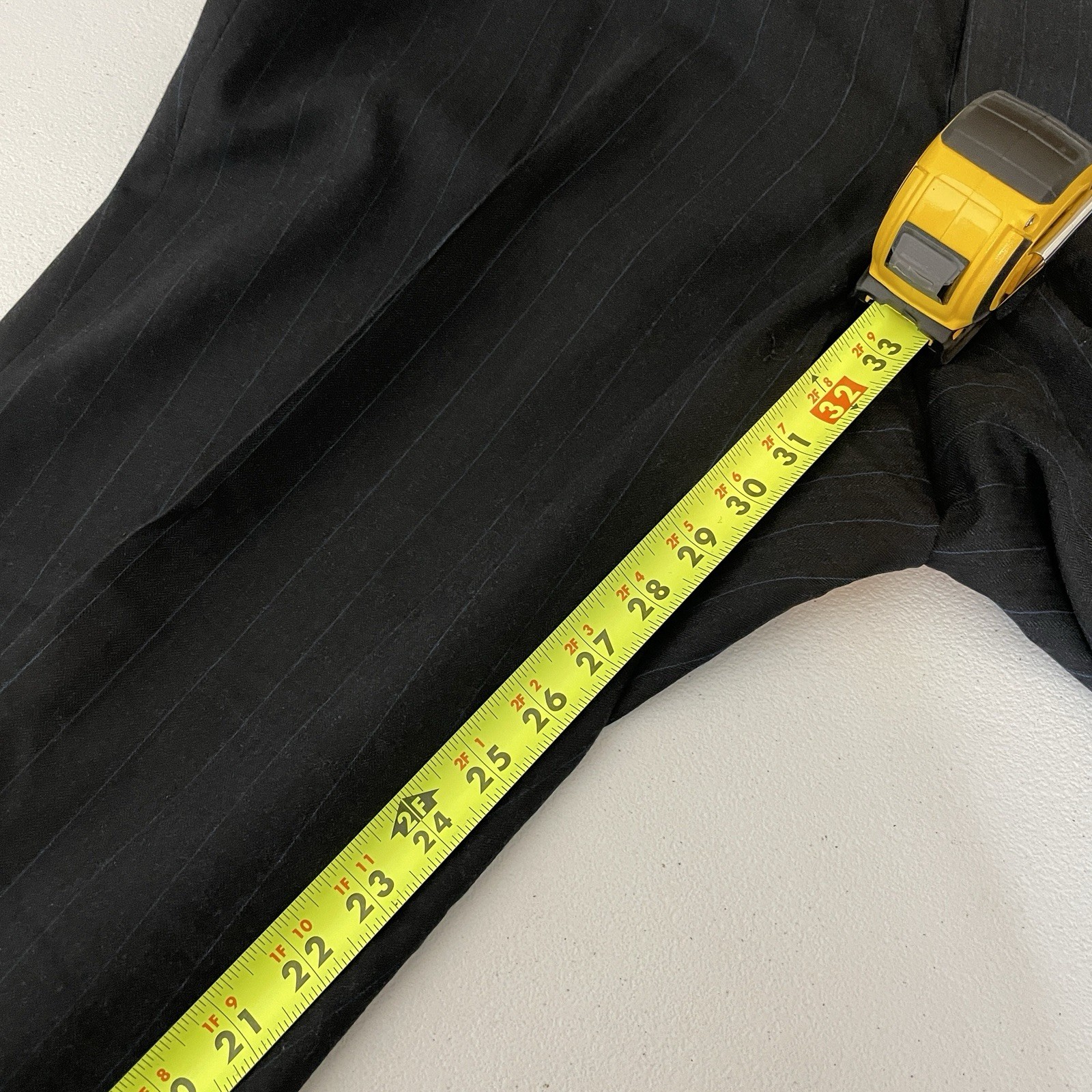 Paul Cicchini Bespoke 2 Piece Suit Mens 46XL 38x33 Black Blue Striped Wool USA