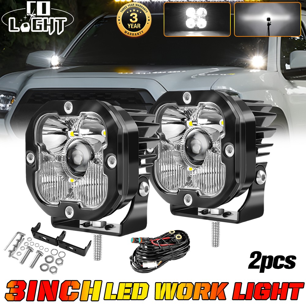 2PCS 3" Laser LED Work Lights Bar Pods Driving Lights With Wire Off road Driving