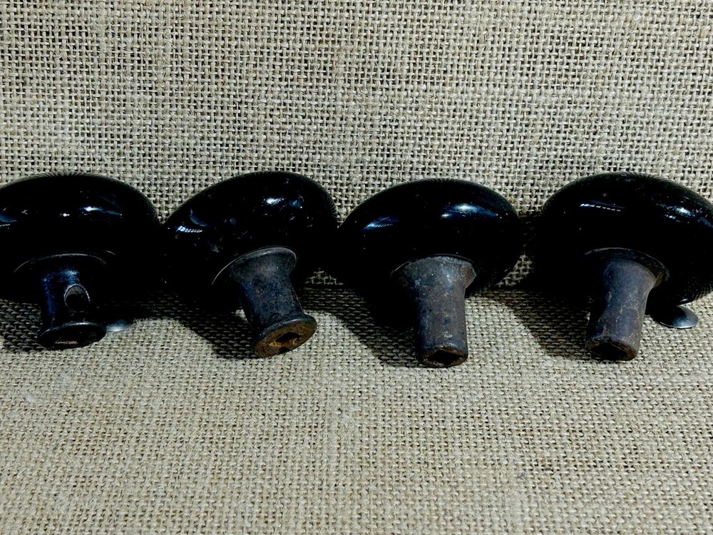 Black Porcelain Door Knobs Victorian Set Of 4 Repurpose Replacement
