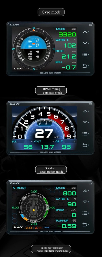 For Multi-Function Water Temperature Turbo Oil G-Value Gyroscope Gauge