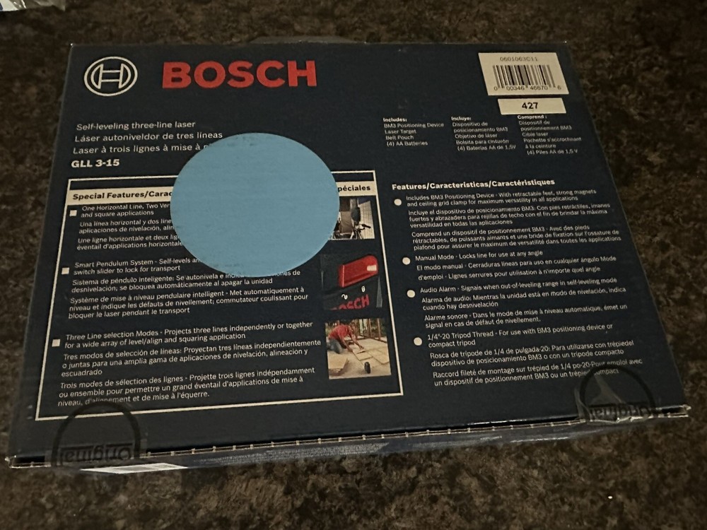 ^ BOSCH Self-Leveling Three-Line Laser Range 50' Model GLL 3-15