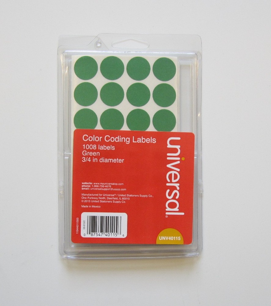 2016 GREEN UNIVERSAL 3/4" ROUND COLOR CODING LABELS STICKER DOTS INVENTORY CODE