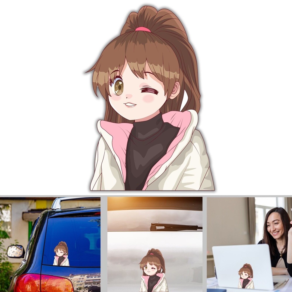 Cute Winking Girl Sticker Decal