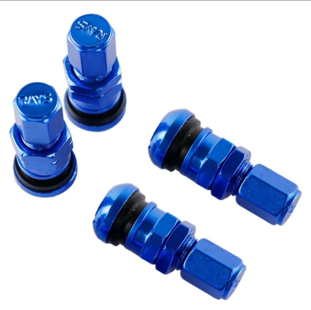 4 RAYS VOLK RACING BLUE FORGED ALUMINUM VALVE STEM CAPS WHEELS RIM UNIVERSAL JDM