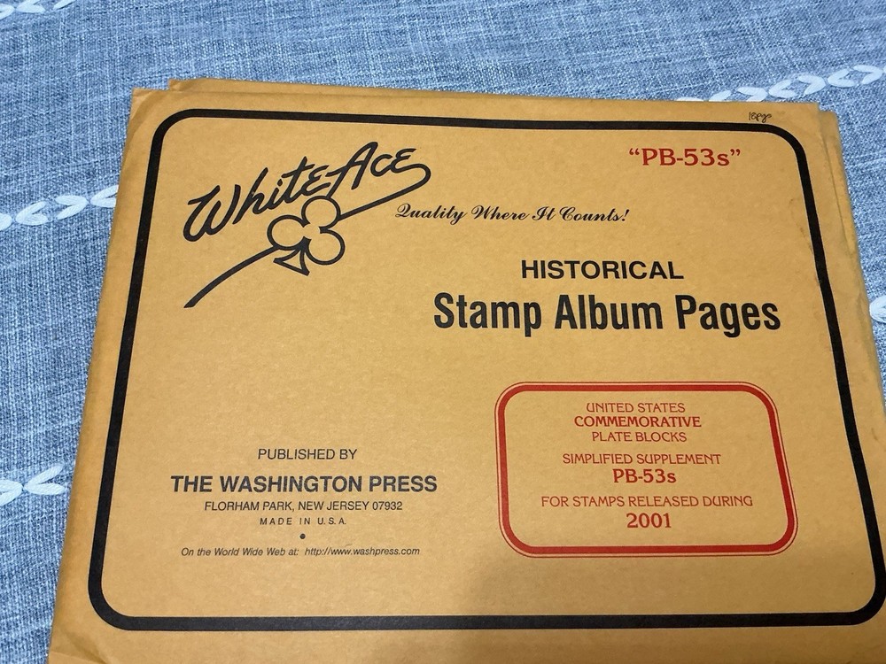 White Ace Historical Stamp Album Pages PB-53s For Plate Blocks Released In 2001