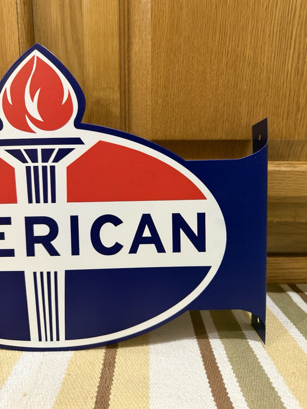 American Gas Oil Flange Sign Amoco Double Sided Vintage Style Wall Decor