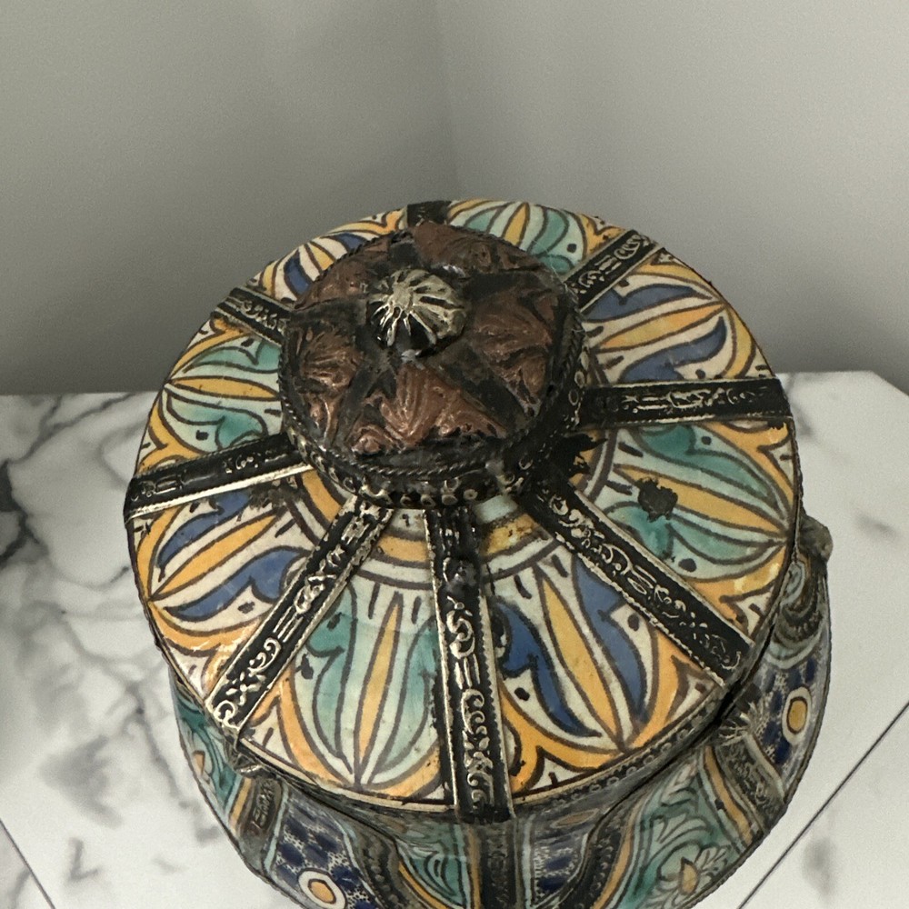 Antique Moroccan Jar With Silver Trim