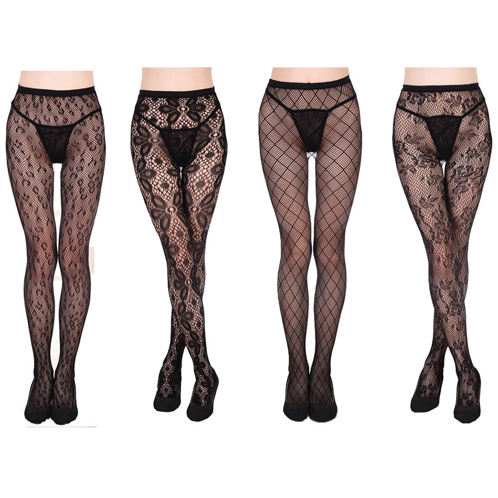 4 Pack Lace Mesh Lingerie Garter Belt Fishnet Thigh High Stocking Pantyhose Sock