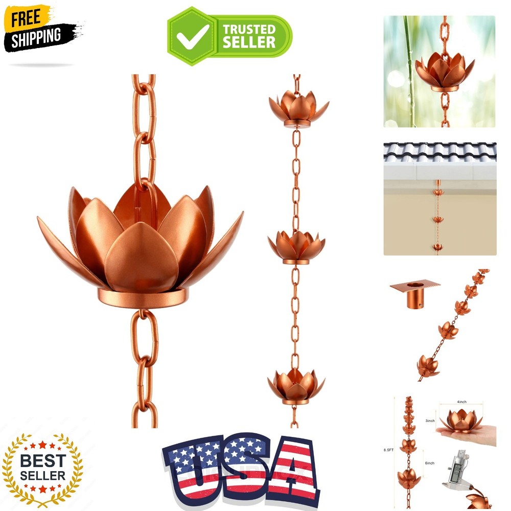 Transform Your Gutters: 8.5ft Adjustable Copper Rain Chain for Elegant Drainage