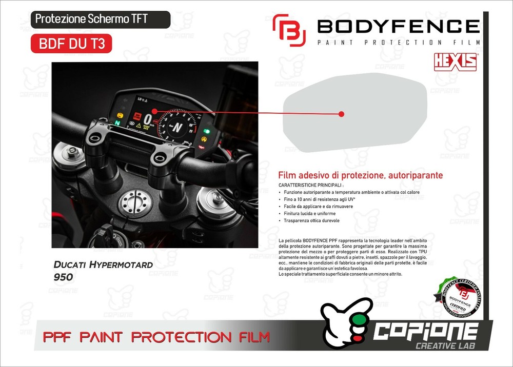 Screen Protection TFT DUCATI HYPERMOTARD 950 Scratch Resistant PPF - BDF DU T3