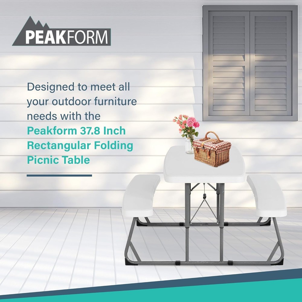 37.8 Inch Rectangular Folding Picnic Table Multipurpose Indoor Outdoor Durable