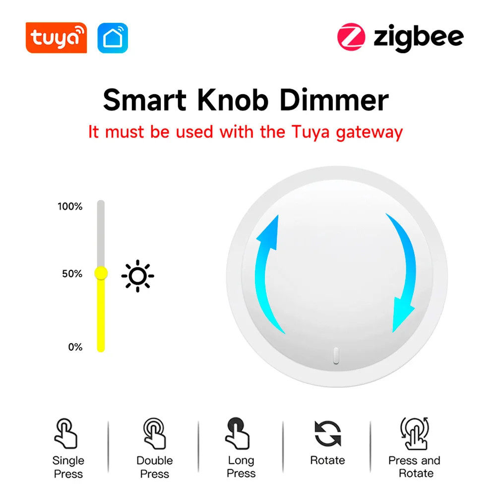 Tuya ZigBee Smart Knob Switch Wireless Scene Button Rotatable Dimmer Switch LOT