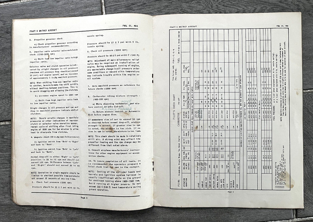 1946 Pratt & Whitney R-1830-94 Engine Specific Operating Instructions Original