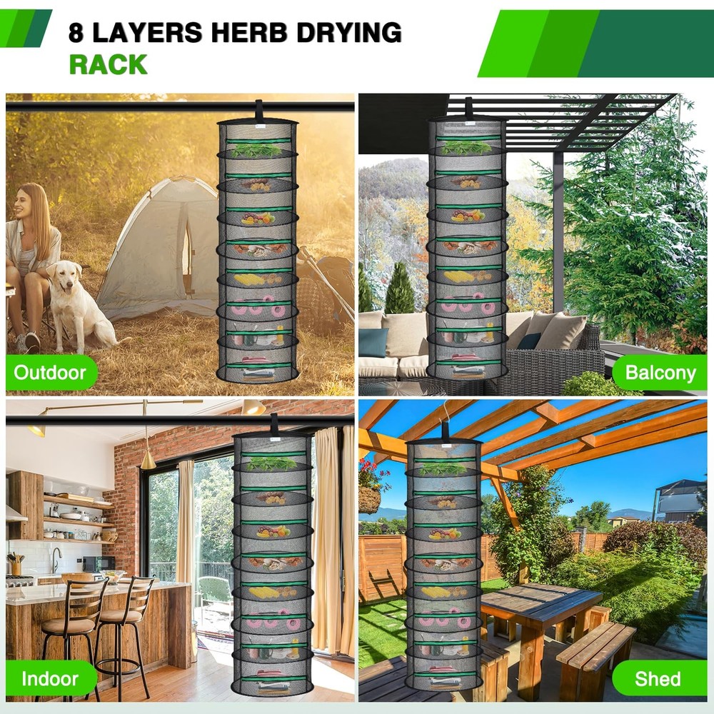 8 Layer Herb Drying Rack Hanging Mesh Net Foldable Plant Drying Racks 24" Dia...